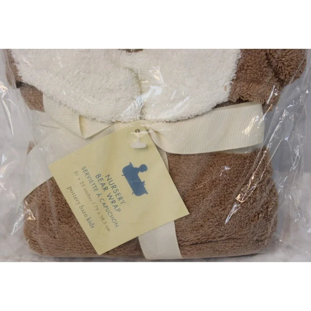 NEW Pottery Barn Kids Baby Hooded Towel Wrap Brown Bear Nursery Shower Gift